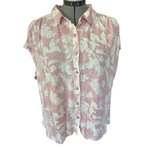 Eddie Bauer Womens XL Pink & White Floral Button-Up Short Sleeve Shirt